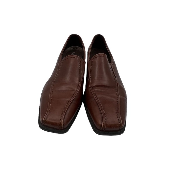 ECCO Brown Leather Square Toe Block Heel Loafers Size 38 Women's - Picture 3 of 9